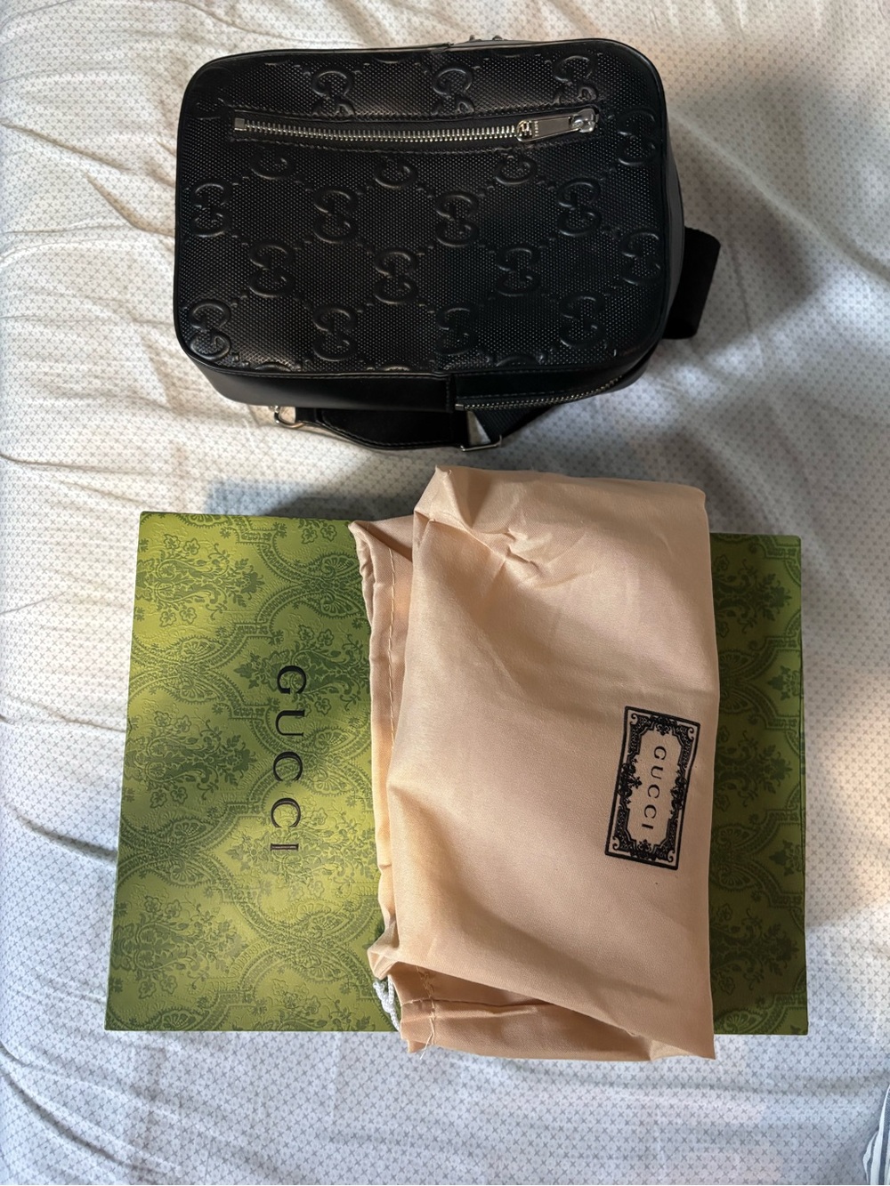 Gucci Black Embossed Monogram Crossbody Bag